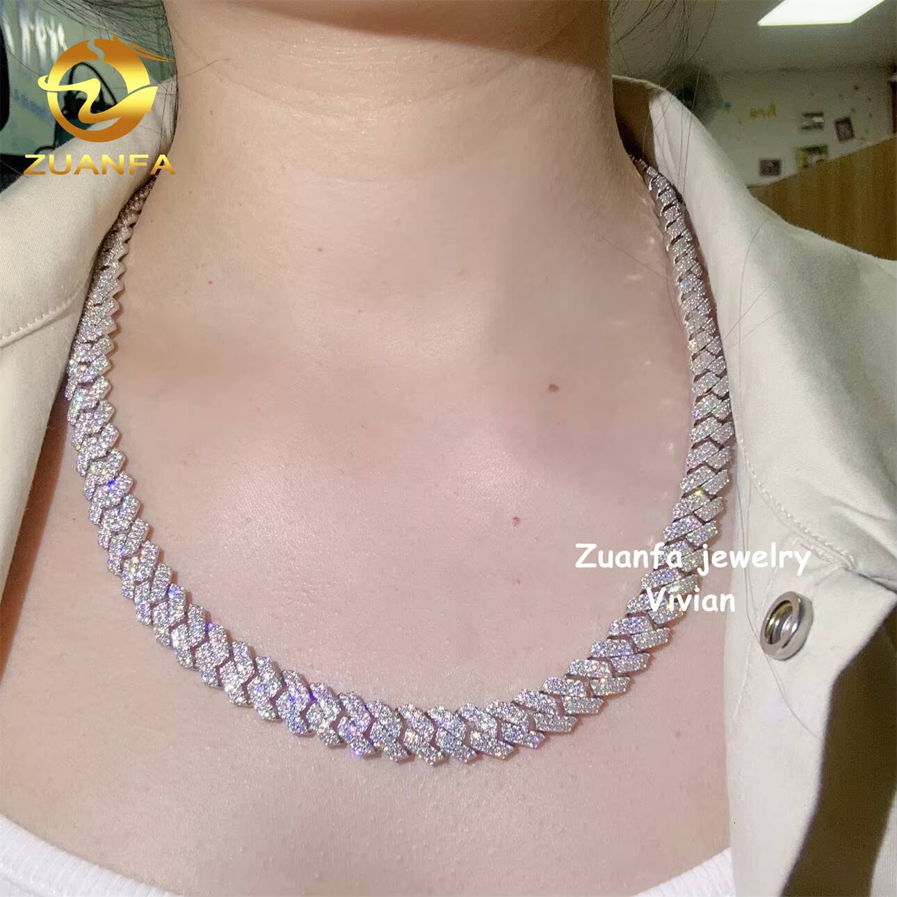 D Color VVS Moissanite Diamond 925 Sterling Silver Iced Cuban Link Chain Hip Hop Jewelry 10mm Cuban Necklace