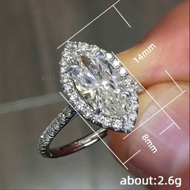Marquise Cut Gemstone Ring Engagement Rings Designer for Women Sterling Silver Wedding Promise Statement Rings Cocktail Rings CZ Crystal Fine Jewelry 