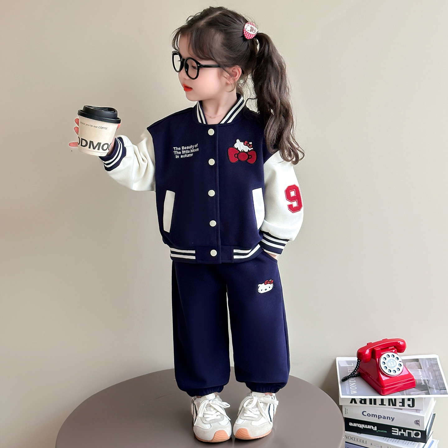 2025 New Toddler Girl Baseball Jacket Set Spring Autumn Cartoon Kids Clothes Fashionable Two-Piece