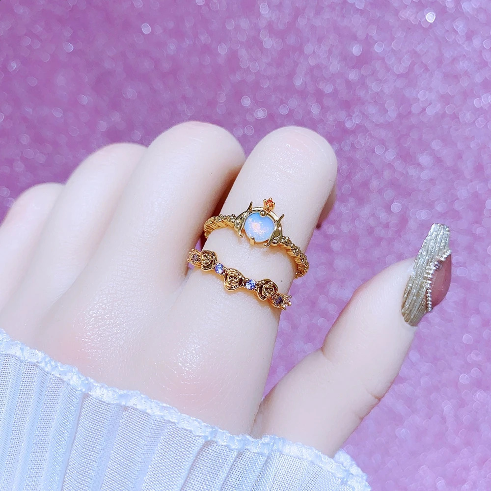 MIGGA Double Layer Rose Flower Queen Women Ring Gold Color Plated Cubic Zirconia Jewelry 251023