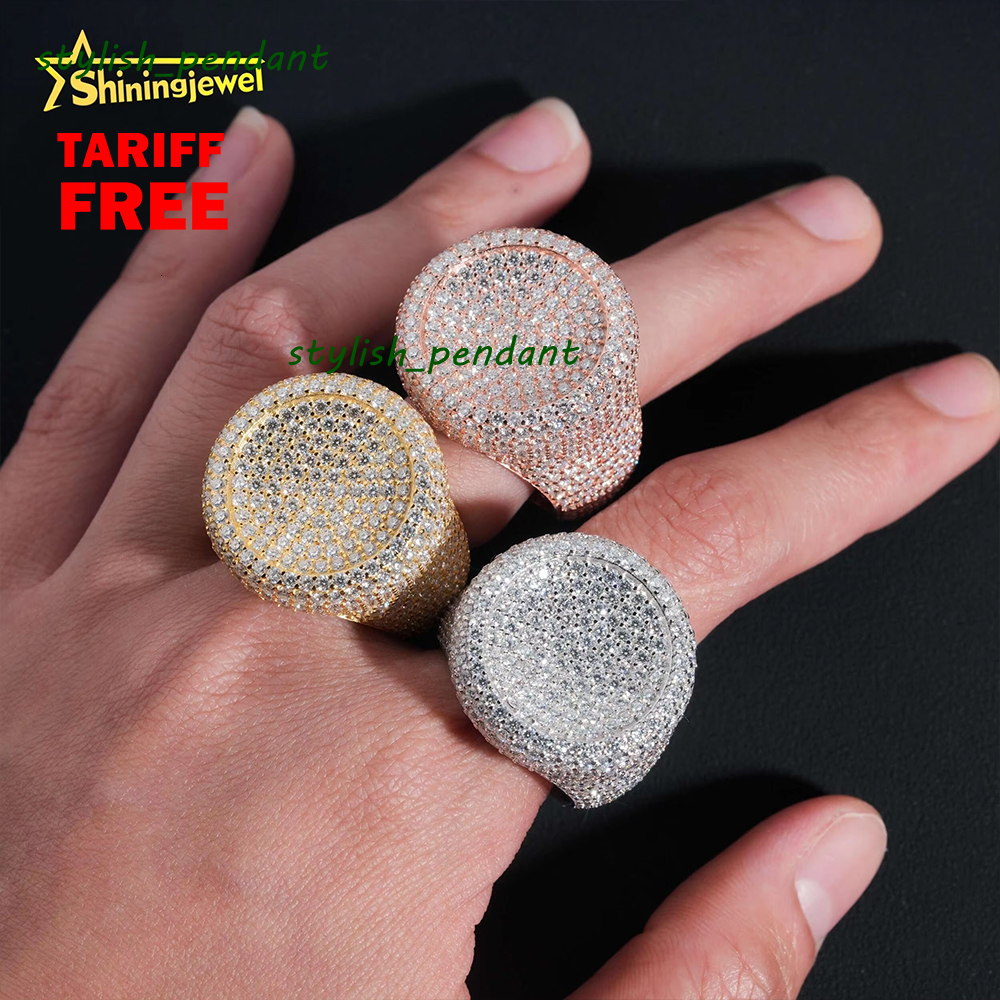 Hot Sale Round Shape Moissanite VVS Pass Diamond Test 925 Sliver Gold Plated Mens Moissanite Diamond Hip Hop Iced Out Rings