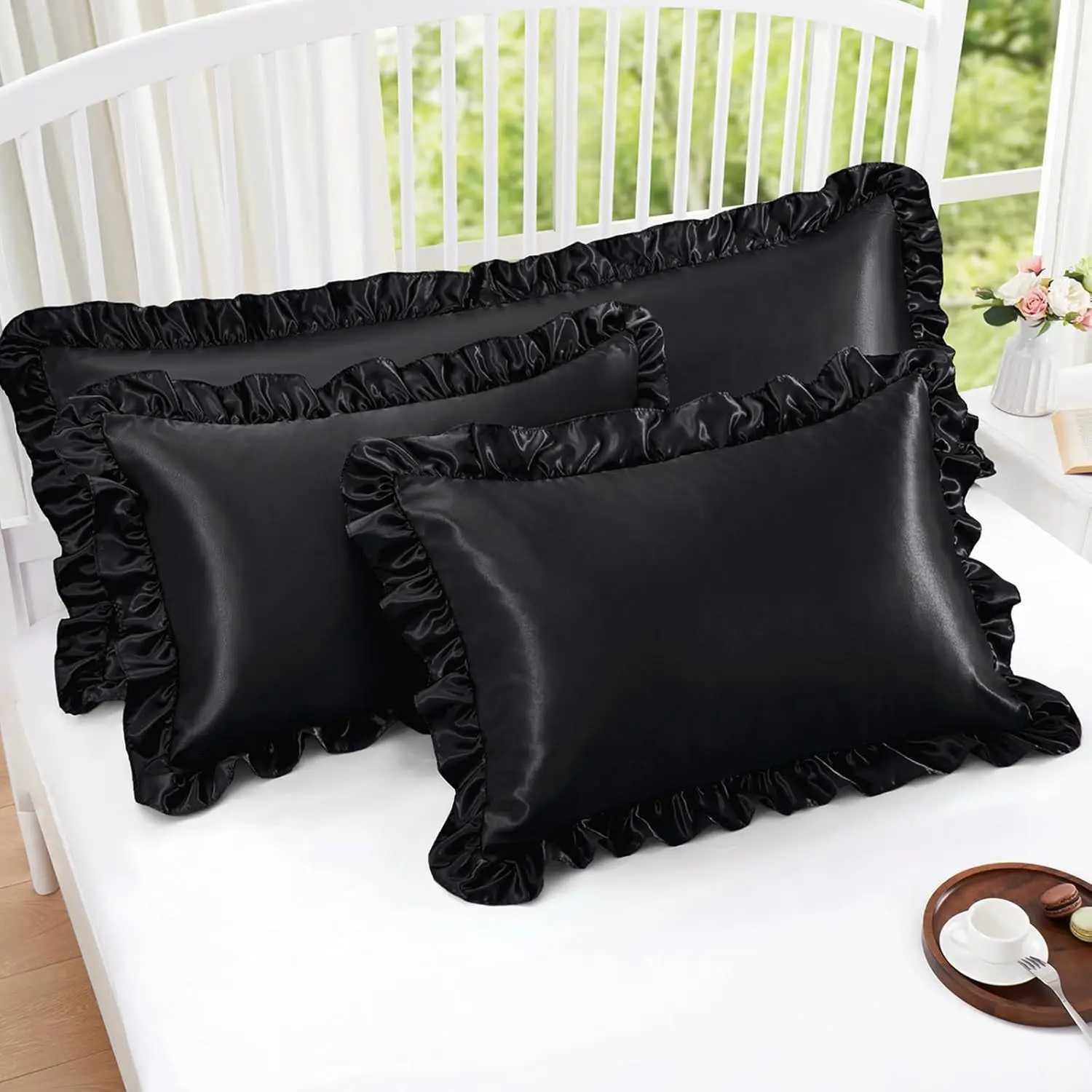 Pillow Case 2 PCS Ruffle Satin case for Hair and Skin Silky Shams Satin Ruffled case with Envelope Closure C251028