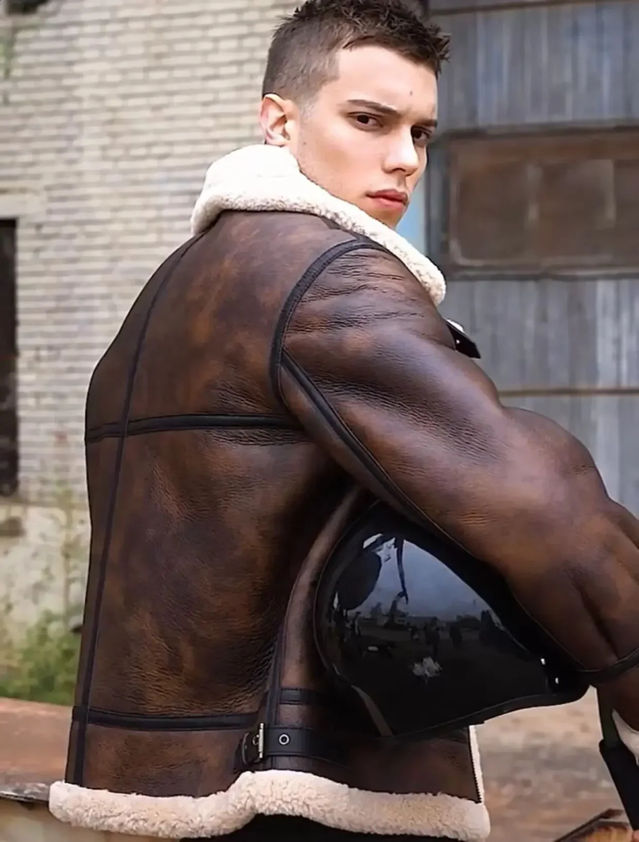 Vintage Winter Fashion Mens Genuine Leather Coat Male Pilot Biker Jacket Thick Warm Wool Liner Brown Oversize 62 64 66 251027