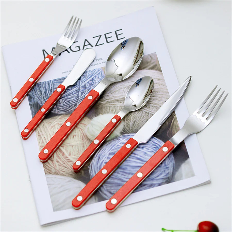 Fashion Colorful Handle 304 Cutlery Set 1810 Stainless Steel Creativity Gift Flatware Knife Fork Spoon Drop Ship 251023