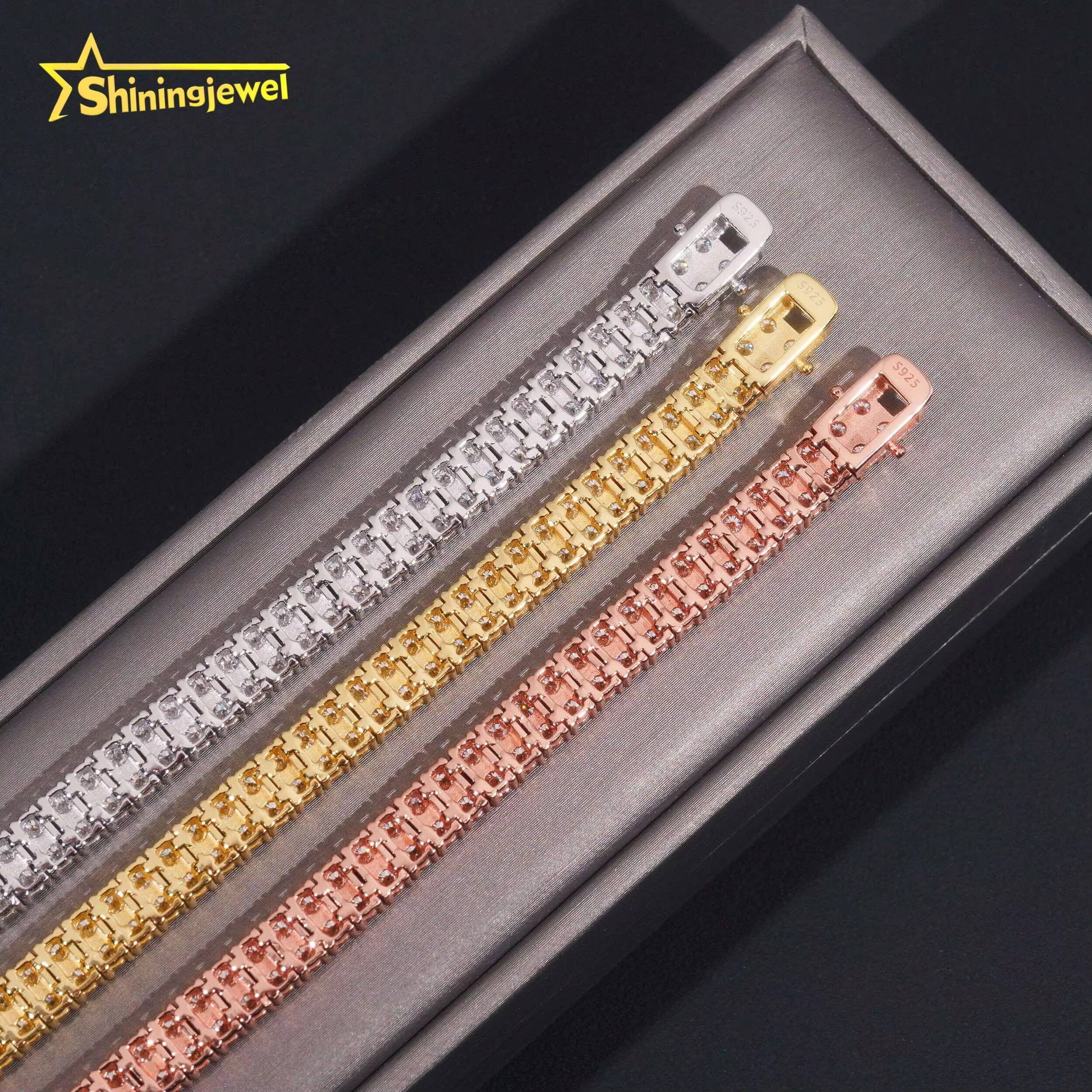 2rows VVS GRA Moissanite Tennis Bracelet Sterling Silver 925 Luxury Gold Plated Moissanite Hip Hop Tennis Chain Jewelry