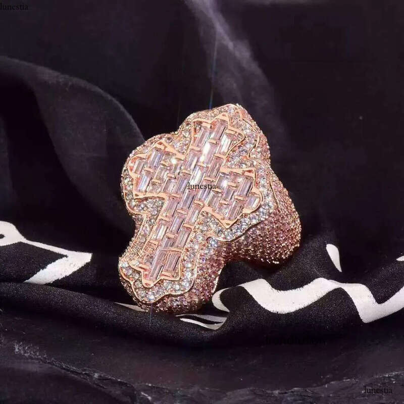 Hip Hop Rapper Men Iced Out Initial Letter Sier Moissanite Personalized Name Pinky Ring