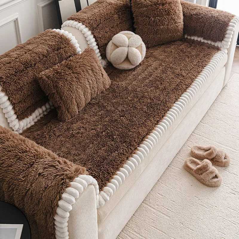 Solid Soft Faux Fur Sofa Cushion Anti Slip Sofa Protective Cover for Autumn and Winter Thick Warm Home Textiles for Living Room C251028