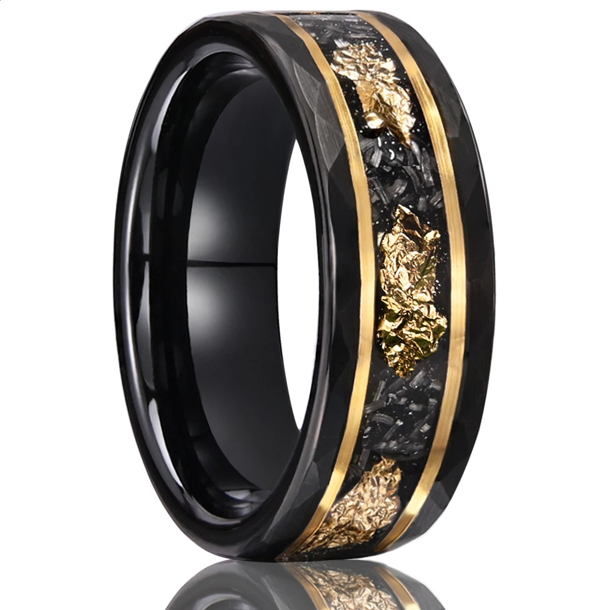 8mm Classic Fashion Tungsten Carbide Ring Black with Golden Foil Wedding Engagement Ring for Men and Women Jewelry Gift 251023