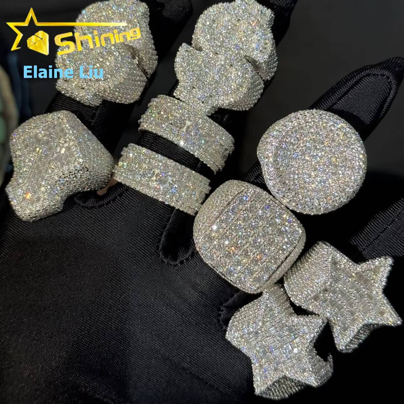 Fine Jewelry 925 Sterling Silver Ice Out Men Rings VVS Moissanite Diamond Hip Hop Ring