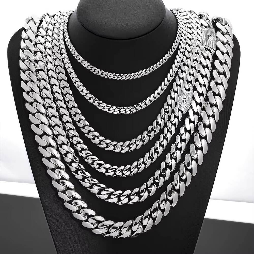 NUOAY Fine Jewelry 925 Silver Cuban Chain Iced Out Diamond Clasp Pass Diamond Test VVS Moissanite Smooth Cuban Chain Necklace