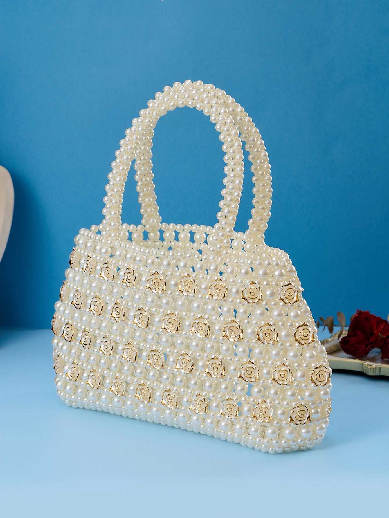French hollowedout fairy pearl bag socialite handwoven beaded handbag Boston handheld vacation bag H251027