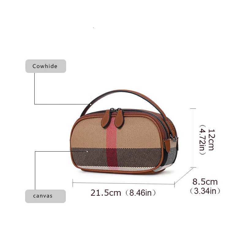 Crafted from canvas cowhide material Aidranis brown checkered round womens single shoulder crossbody bagT251028