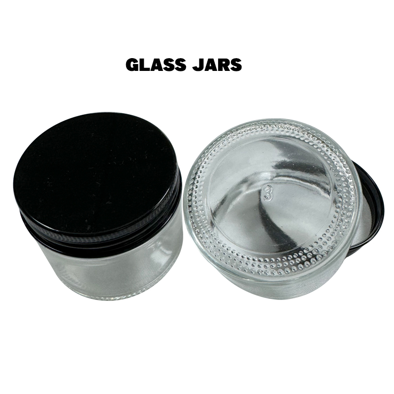 Empty 60ML Clear Glass Jar Container Custom Made Kitchen Storage Jars Food Storage Containers Clear Glass Bottles Black Aluminum Covers