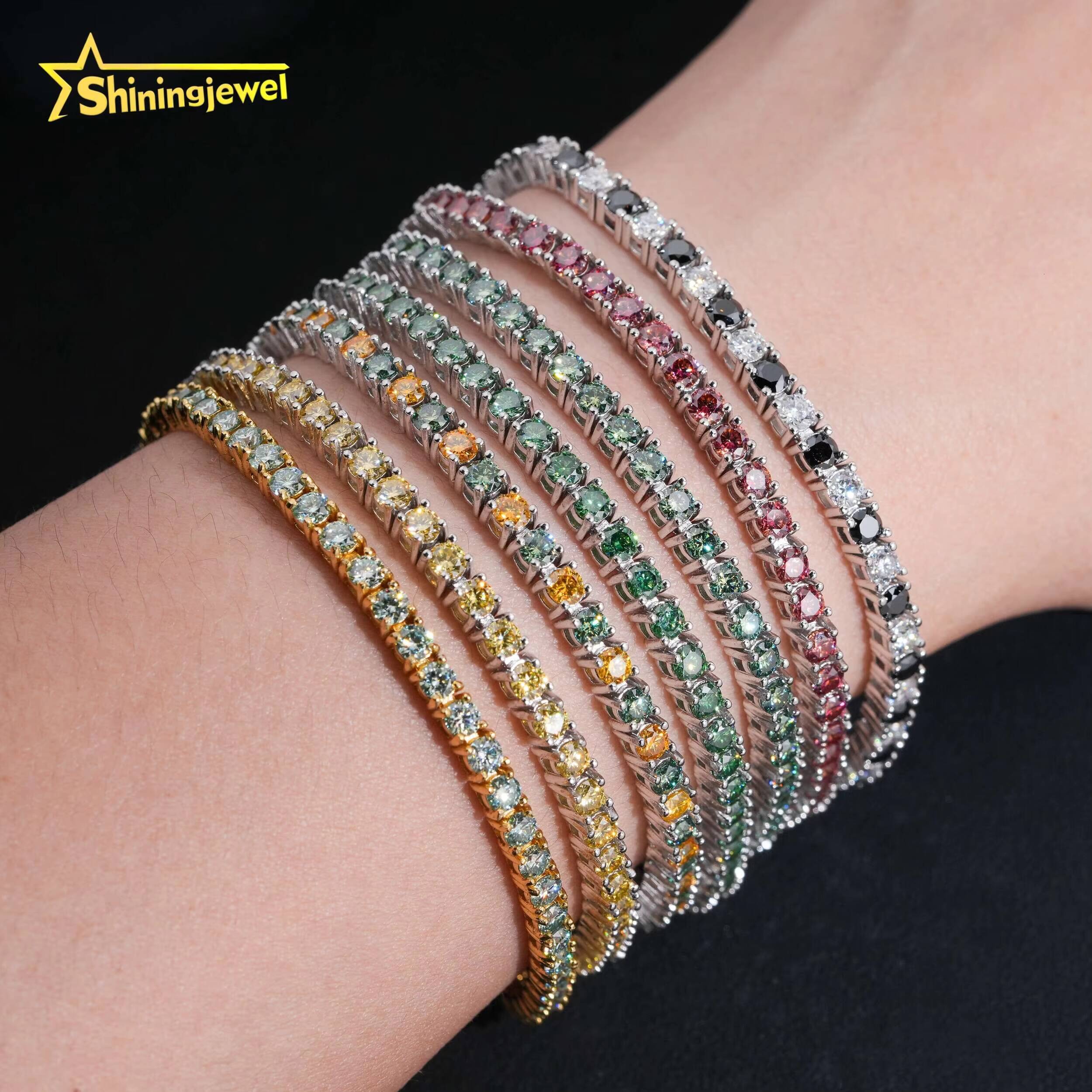 Hip Hop Jewelry 3MM Color Moissanite Diamond Tennis Bracelet 925 Silver Iced Out Moissanite Diamond Pass Diamond Tester