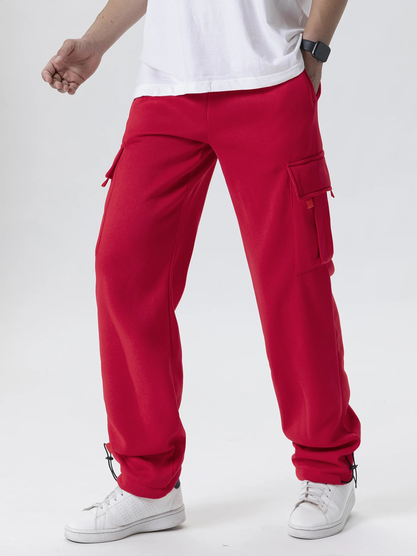 Mens Sweatpants Straight Fit Casual Pants Autumn Winter Men Running Jogger Sports Gym Trousers Solid Color Multipocket 251027