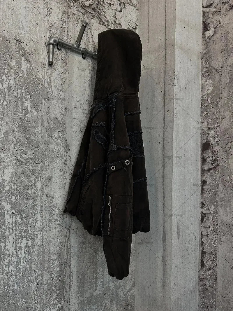 Y2k streetwear punk vintage striped oversized jacket mens fashion loose Harajuku zipper sweatshirt hoodie couple style 251027