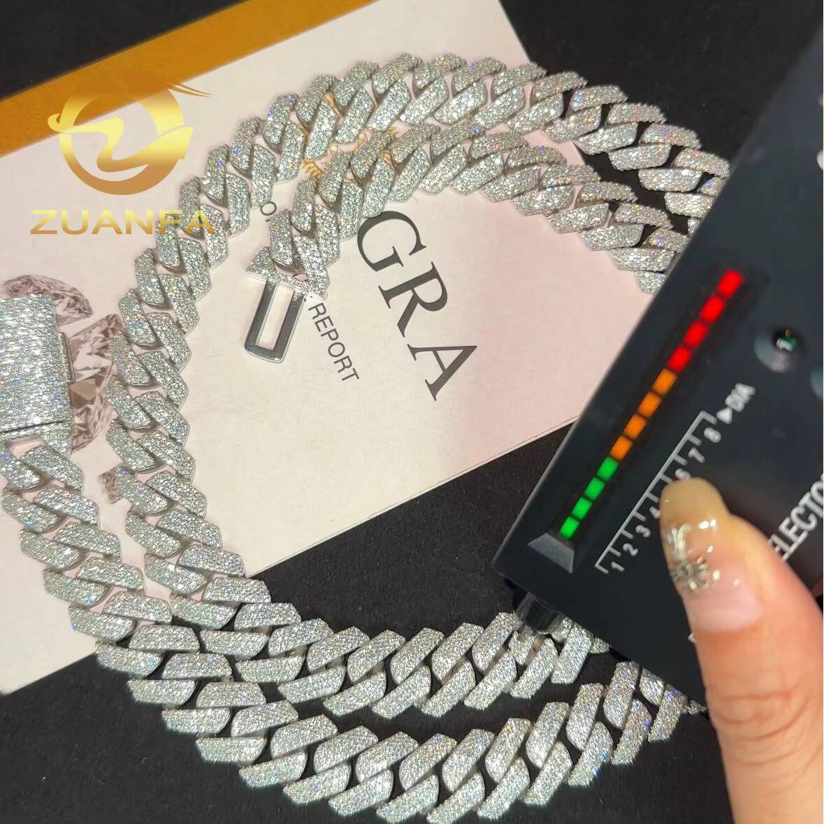 Instock Hip Hop Jewelry 15MM 3 Rows Moissanite Diamond Cuban Link Chain 925 Silver Iced Out Cuban Link Bracelet GRA Certificate