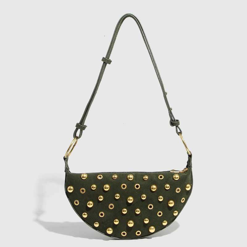 Designer Studded Shoulder Bag Rivet Crescent Bag 2025 New Women Metal Underarm Bag Highend Retro Rivet Polka Dot Shoulder BagsW251028