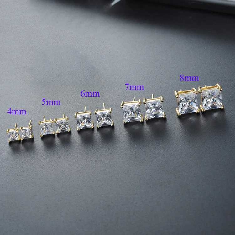White Zircon Small Square Stone Earring Female Luxury Crystal Stud Earrings For Women Vintage Fashion Gold Color Wedding JewelryW251029