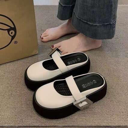 Super Popular Half for Women New 2025 Spring and Autumn French Style High-end Closed-toe Slippers Backless Designer Shoe Lazy Single Shoes