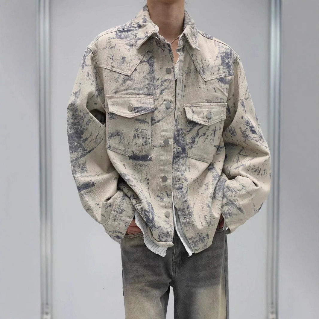 American Tie-dye Denim Jacket For Designer Jacket Men Spring And Autumn New Trendy Brand High-end Feel Stylish And Versatile Workwear Jacket