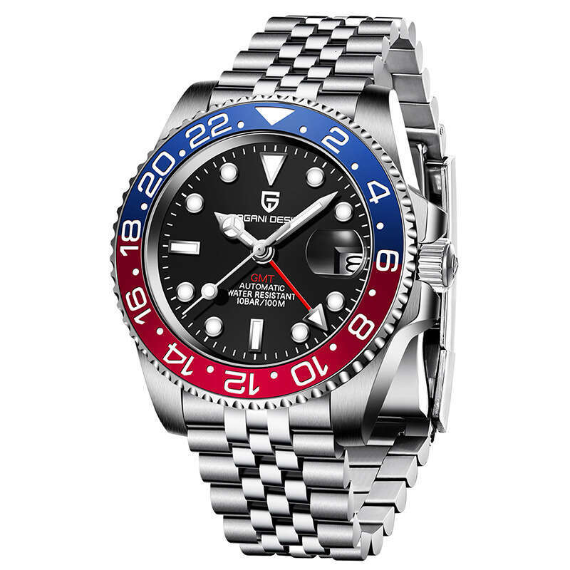 New GMT Full Luminous Men's Fully Automatic Mechanical Watch Stainless Steel Calendar Movement NH34A Wristwatch