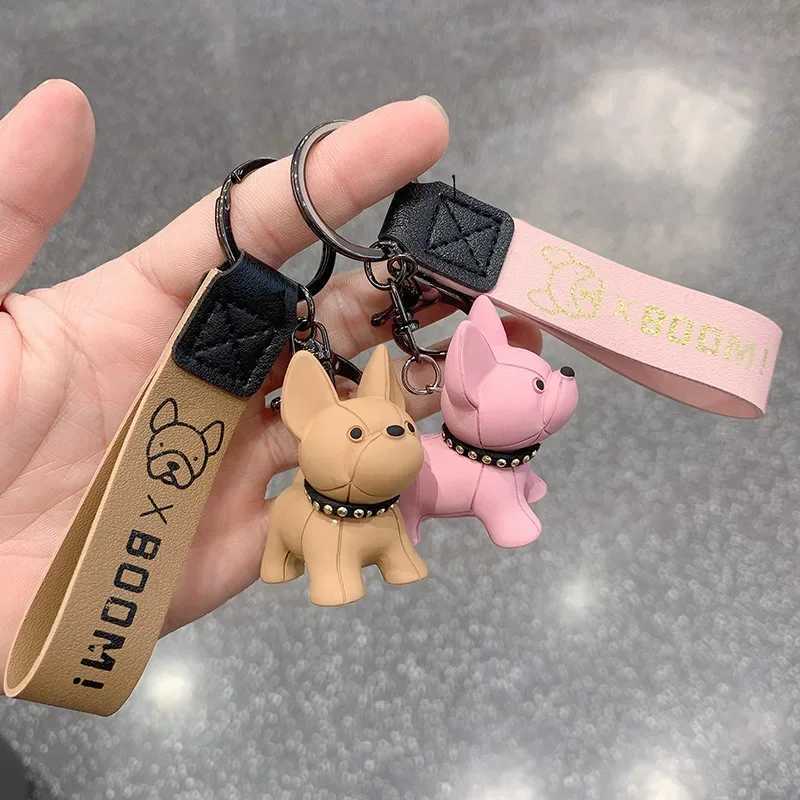 Universal Cute Cartoon Dog Keychains Phone Wrist Strap Bag Pendant Fashion Punk French Bulldog Keychain Mens Car Key ChainW251029
