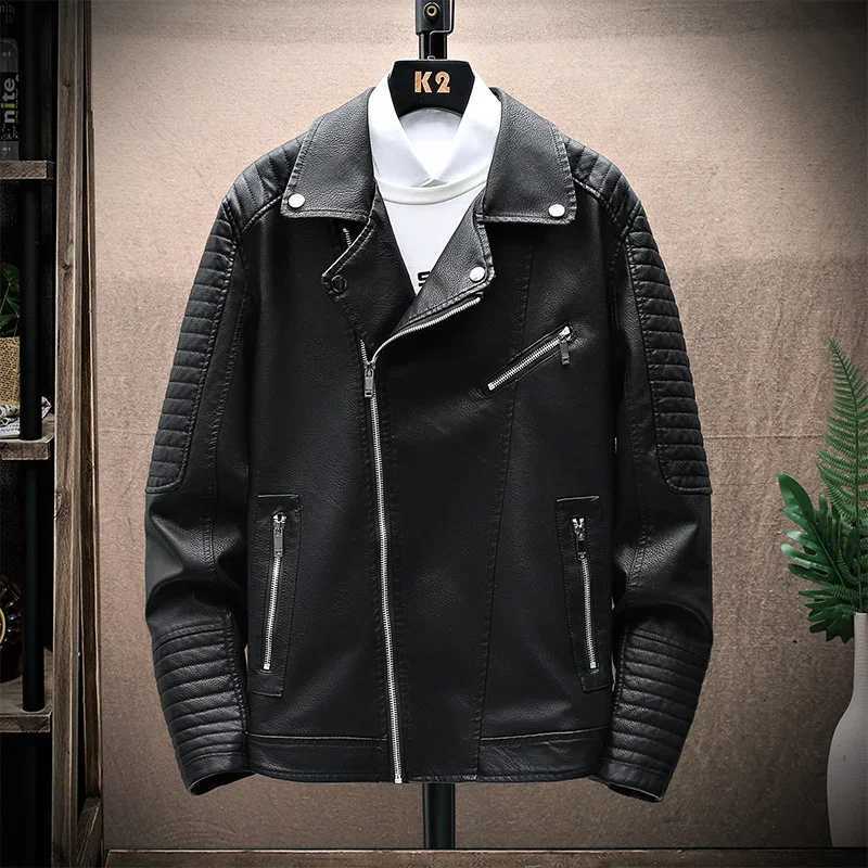 Men Oblique Zipper Motorcycle Jacket Steampunk Motorcycle PU Leahter Jakette Homme Vintage Men Street Windbreaker Biker OvercoatT251029
