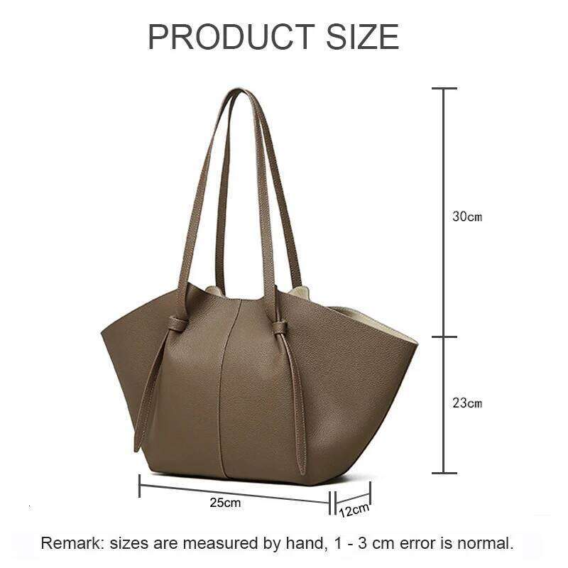 Genuine Leather Handbag Large Capacity Cowhide Tote Bag, Fashionable Batwing Design, Versatile Bag for Women, New