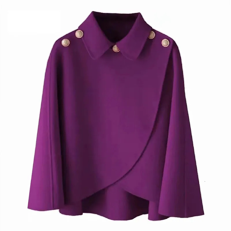 Fashion Woolen Shawl Coat For Women 2025 Autumn Winter Woolen Jacket Short Outerwear Cape Red Black Coat Tops Female 251029