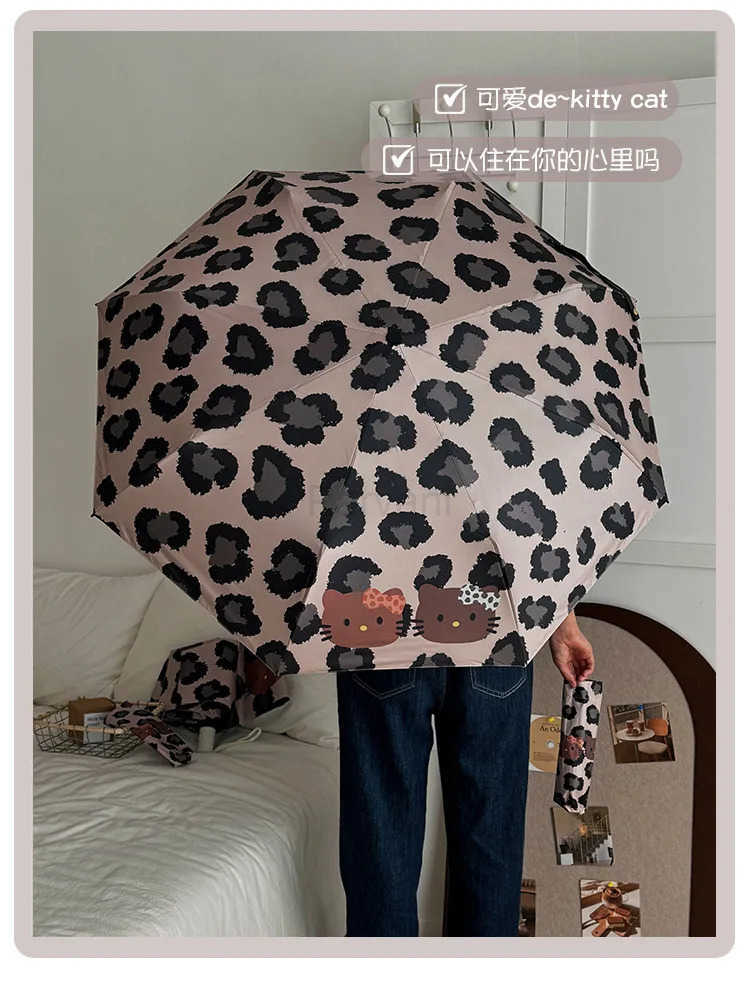Sanrio Sanrio Hello Kitty Cartoon Sunumbrella Anime Folding Umbrella Leopard Print Windproof Fully Automatic Sun UV Protection Umbrella L251029