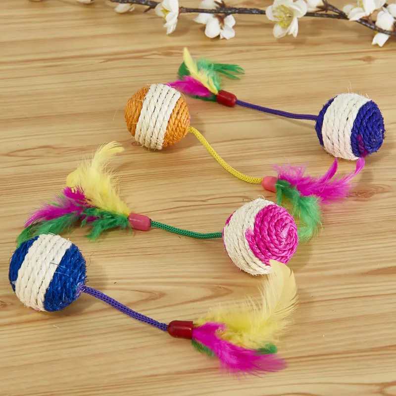 1Pc Cat Toy Sisal Scratching Ball Training Interactive Toy for Kitten Pet Cat Supplies Feather Toy Cat Toys Interactive S251029{category}