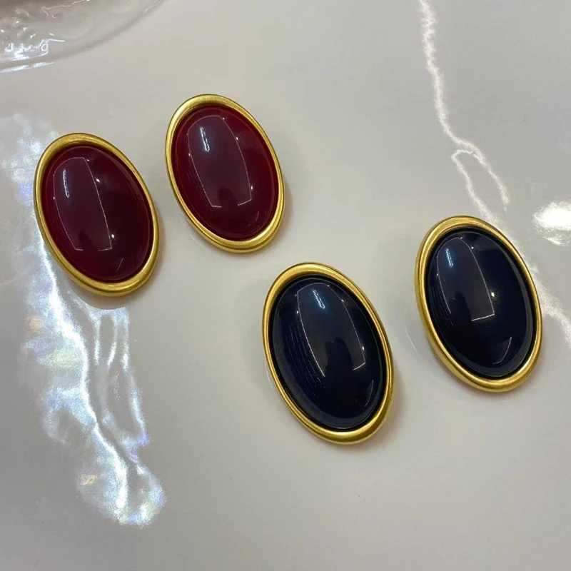 Europe And the United States Light Luxury Retro Senior Sense Wine Red Resin Oval Earrings Female Simple Temperament FashionableW251029