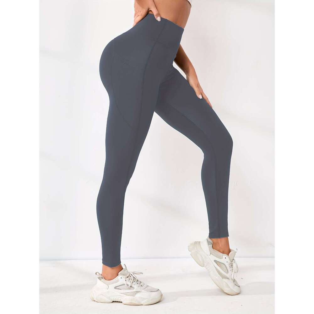 5-Pack Women's High-Waist Tummy Control Yoga Leggings With Pockets - Full-Length Solid Color Sports Pants, Indoor Training Trousers
