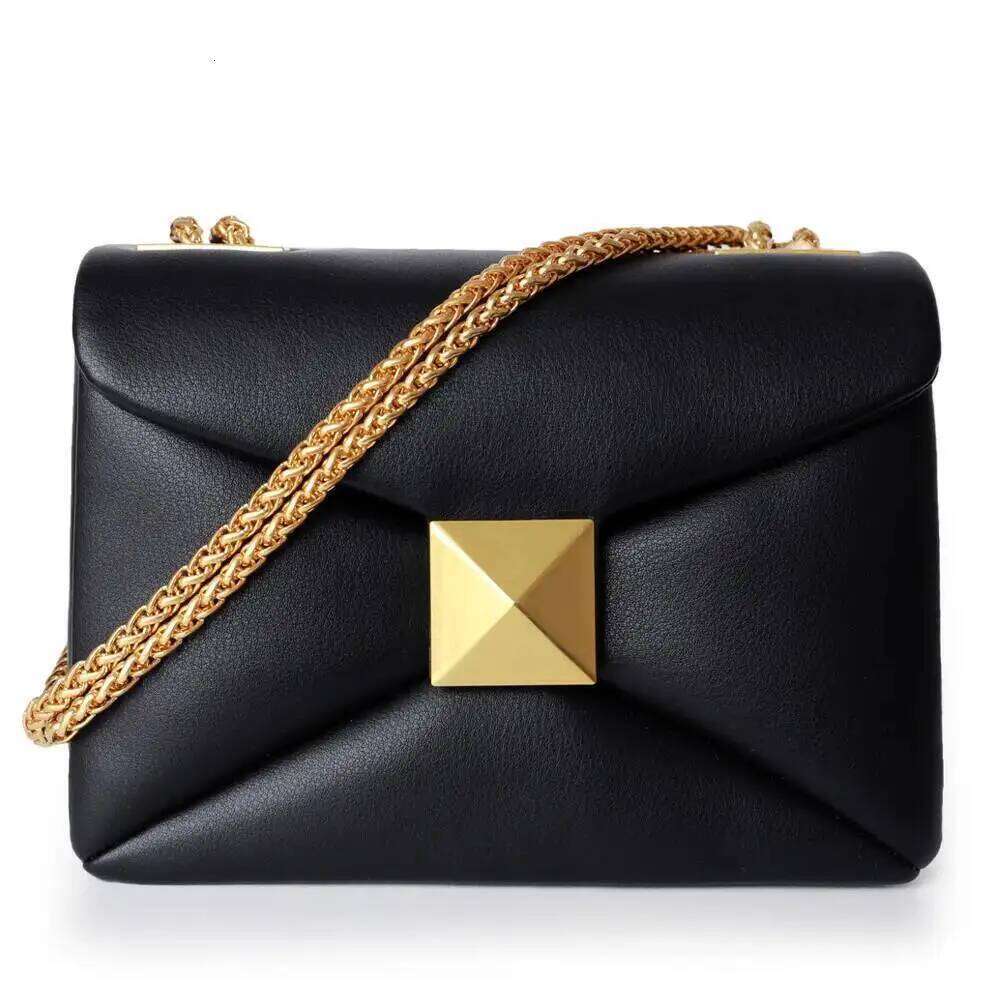 2026 Fashion Designer Genuine Pyramid rivetLeather Small Square Bag High Quality Cowhide Underarm Shoulder BagsSoft Lambskin, Gold Hardware, Chain Sho