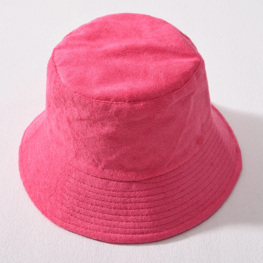 Simple Terry Cloth Towel Bucket Hat Spring Autumn Outdoor Panama Sun Fisherman Hat Unisex Candy Pure Color Fashion Cap 251029