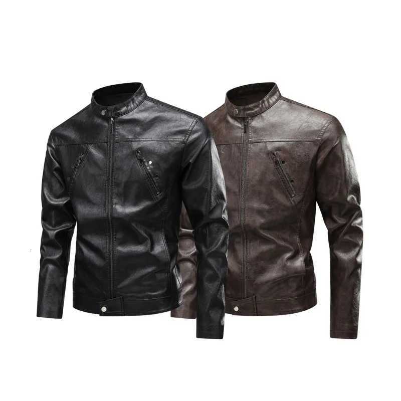 American retro lapel leather jacket a trendy autumn and winter brand in solid colors is versatile and suitable for teenagersT251029