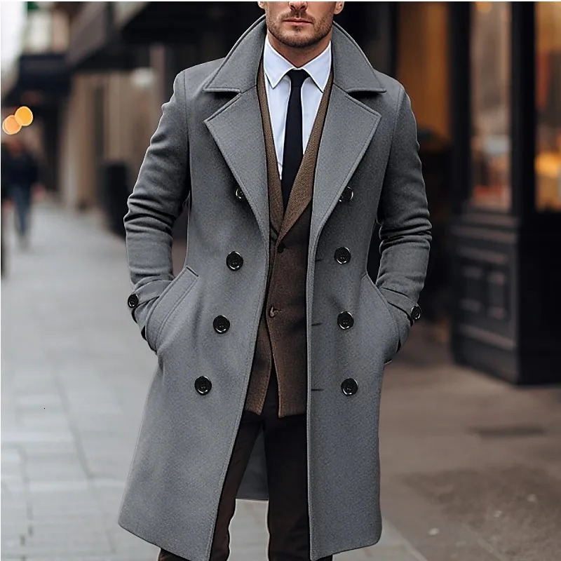Autumn Winter Mens Woolen Coats Business Casual Fashion Double Breasted Long Woolen Trench Male England Style Wool Blends Coat 251028