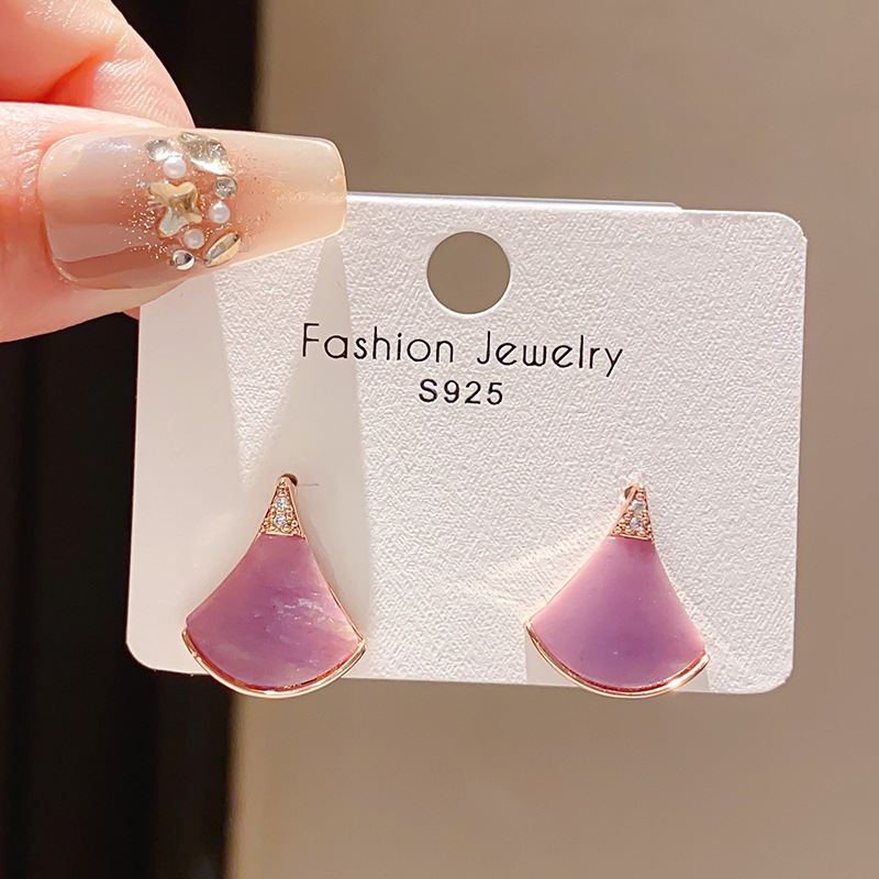 Diamond earrings Luxury earrings Pearl unique design Ginkgo leaf earrings Zircon fan-shaped earrings free shipping gift for women gold earrings stud e