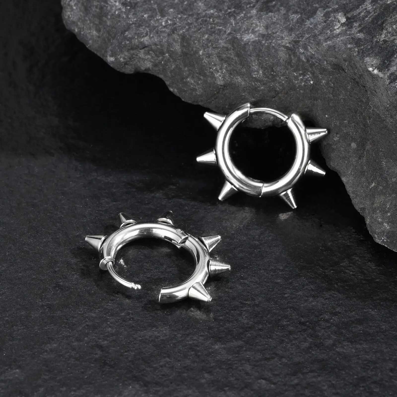 VNOX Stainless Steel Hypoallergenic Spike Circle Round Hoop Earrings 202x16mm Gothic Punk Jewelry Gifts for Men Party FestivalW251029
