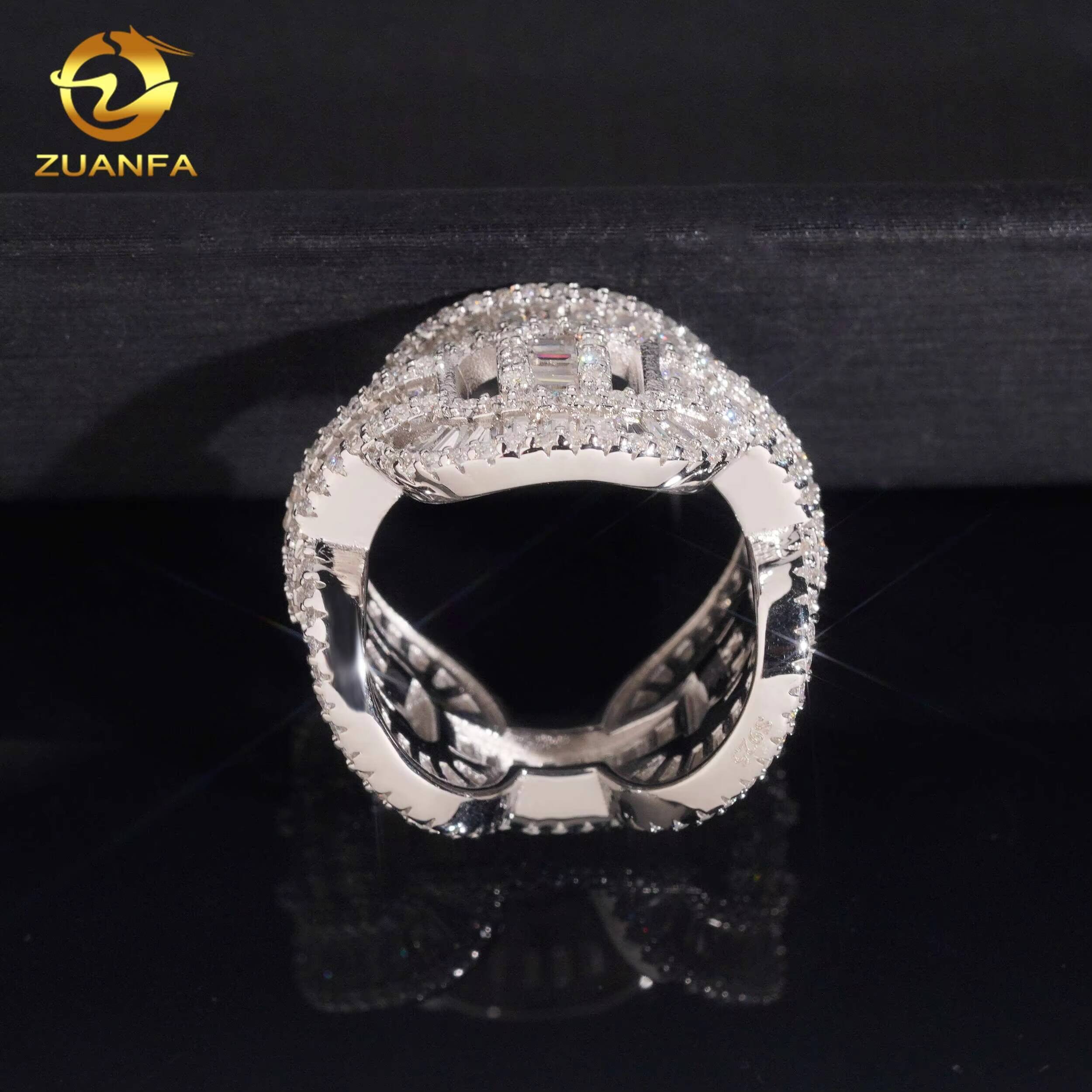 Hip Hop Style Pig Nose Baguette Cut Moissanite Men Diamond Rings 925 Silver Ice Out Ring Hip Hop Ring