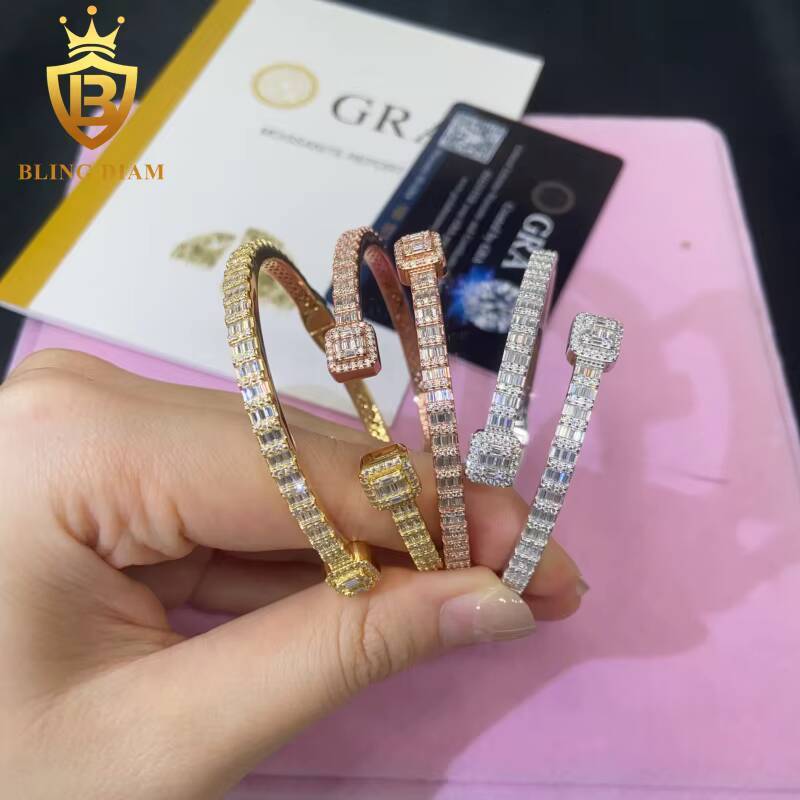 Hot Saling Pass Diamond Tester with GRA Fine Jewelry Bangles 925 Sterling Silver Iced Out VVS1 Moissanite Hip Hop Style Bracelet