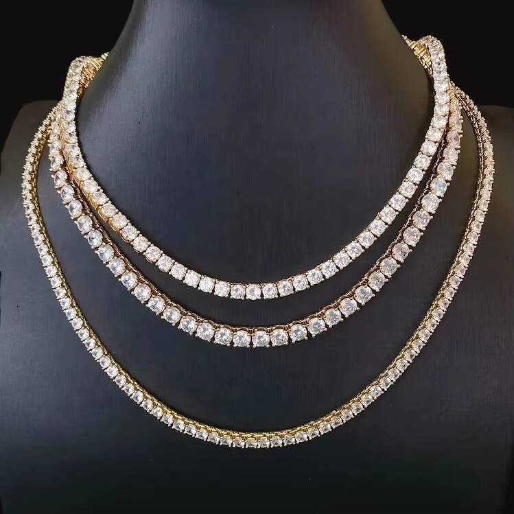 Moissanite tennis necklace3MM 4MM 5MM Moissanite Tennis Chain Hip Hop Iced Out D Color VVS 925 Sterling Silver Moissanite Tennis Necklace
