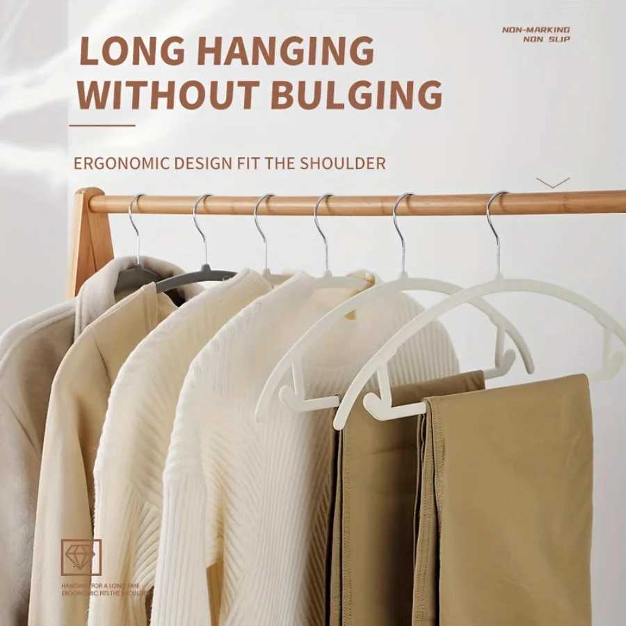Home BlackBeigeGray Flocked Clothes Hanger Plastic Clothes Hanger for Wardrobe Organizer Sturdy and Durable SpaceSaving NonSlip NonFalling NonBulging 