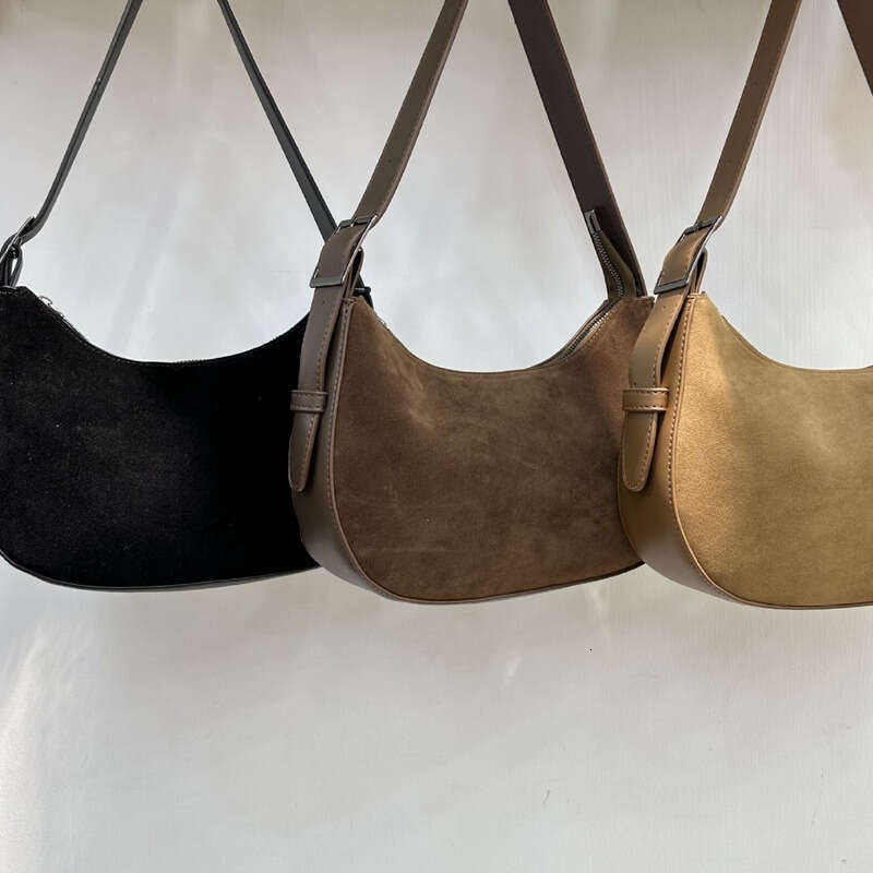 Genuine Leather Bag Niche Design Suede Texture Fashion Crescent Solid Color Ins Style Daily Versatile Shoulder Underarm Crossbody Bag