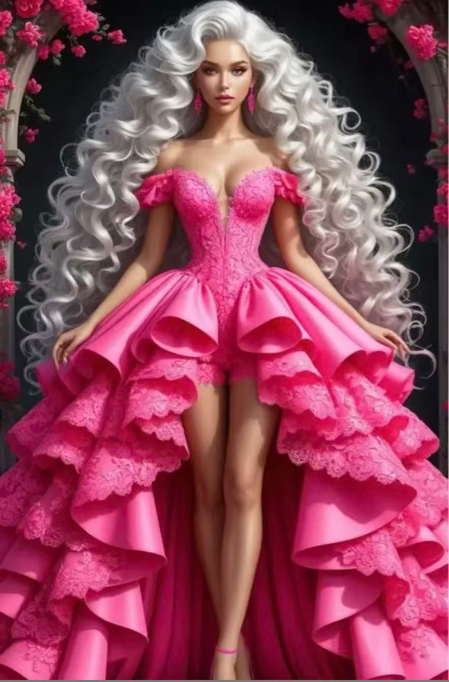 Hot Pink Lace Prom Dresses Women Shorts Jumpsuit With Detachable Train Ruffles Tiered Off Shoulder Evening Customized Pageant Dress 2026 Youmaiwedding
