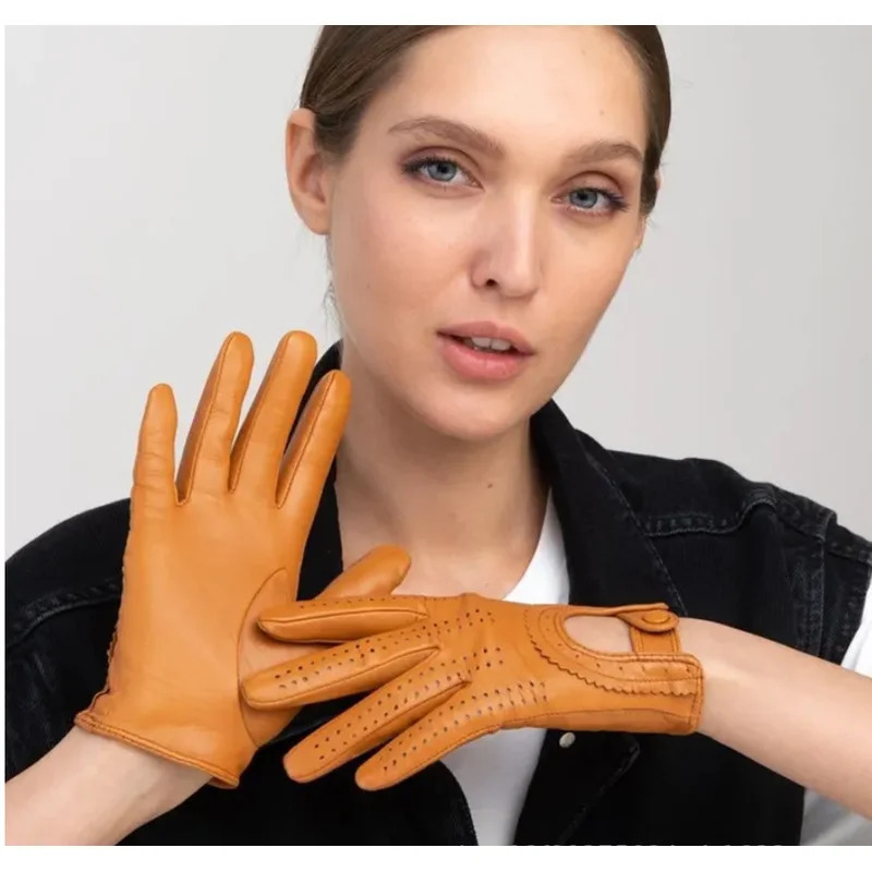 Women Genuine Leather Sheepskin Gloves Breathable thin Outdoor Cycling Driving Motorcycle spring Summer Lady 251013
