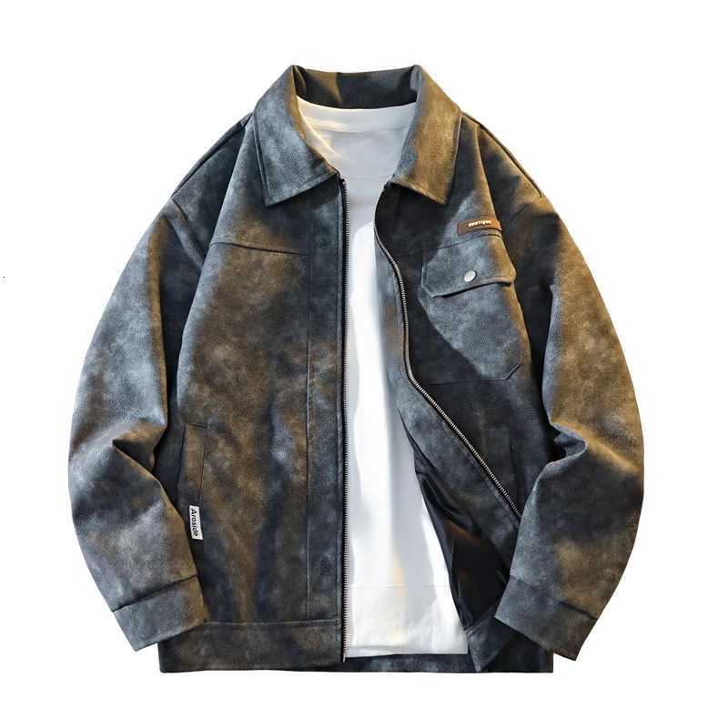 Mens Handsome Leather Jacket Loose Solid Color Korean Version New Design Mens Highquality Leather Jacket Trendy Trench CoatT251029