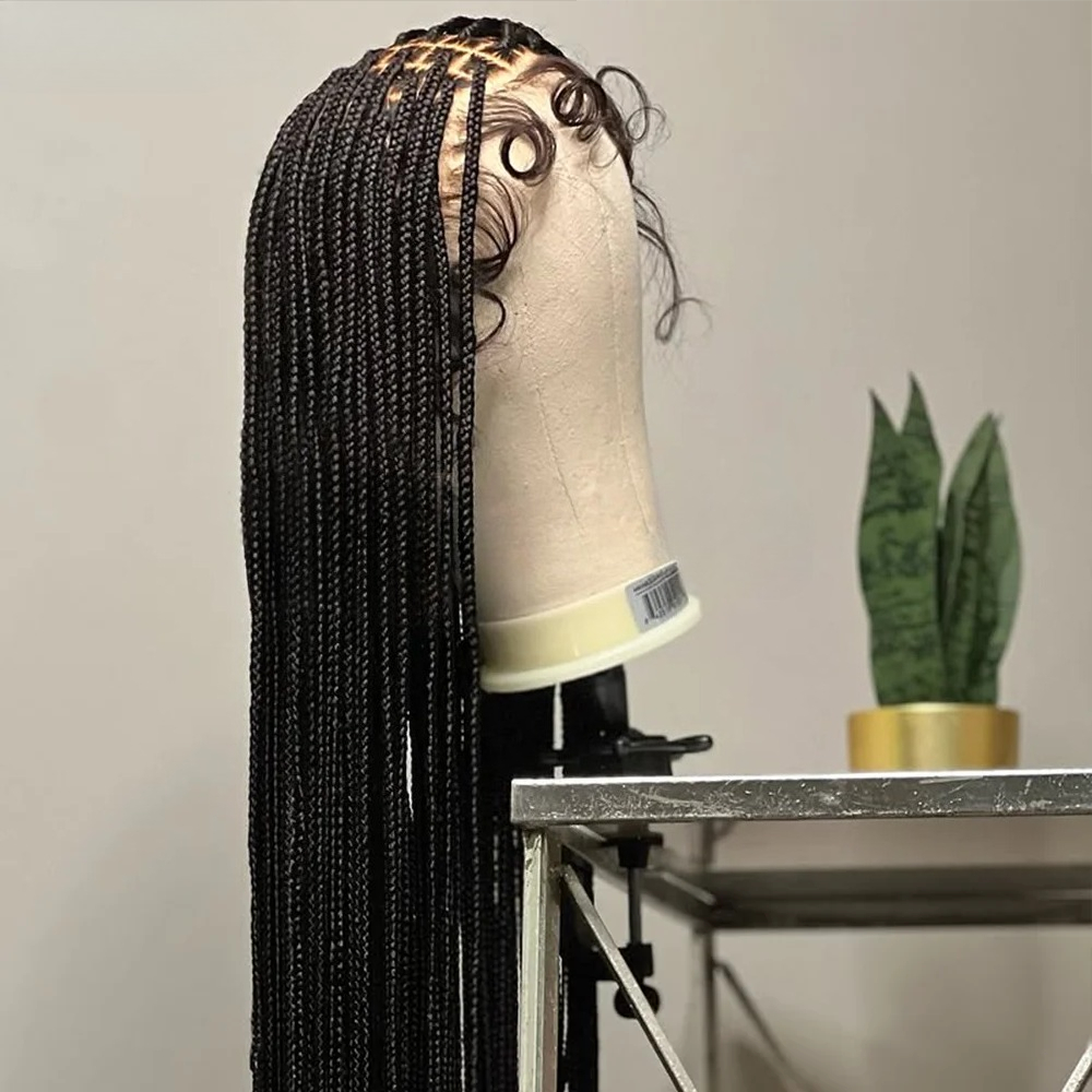 24 Inch Knots Box Braids Wig Glueless Cornrow Synthetic Lace Front Wig for Black Women Hd Lace Wig African Black Wig