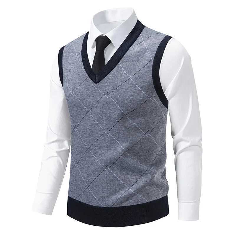 Mens Knitted Warm Sweater in Autumn and Winter Vneck Vest Diamond Grid Twisted Flower Casual Fashion Versatile Top W251029